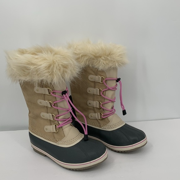 Sorel Joan of Arc winter waterproof boots faux fur lace-up calf navy tan new 7 - Picture 2 of 6